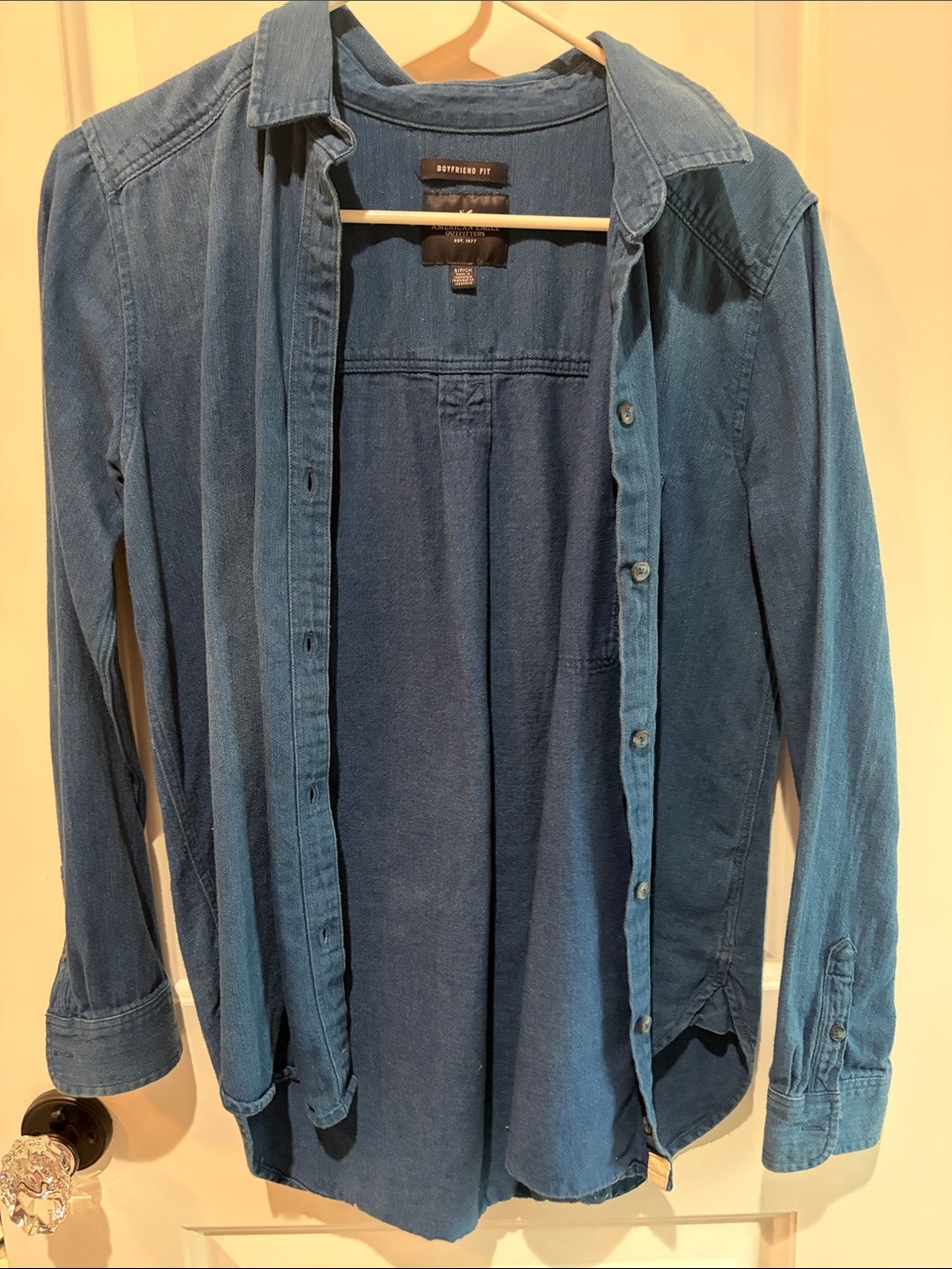 American Eagle Outfitters Dark Blue Boyfriend Fit Denim Shirt